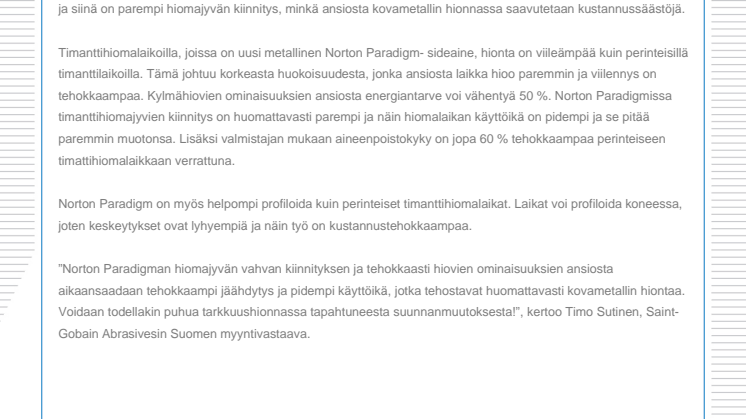 Tehokkaampaa tarkkuushiontaa uudella sideaineella