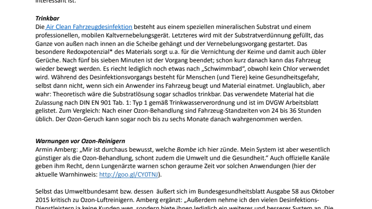 Ozon adé: Tatortreiniger revolutioniert Fahrzeug-Desinfektion