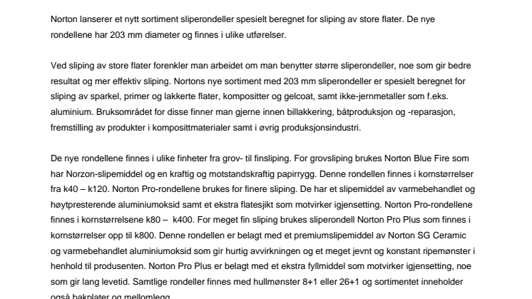 Store sliperondeller for store flater fra Norton