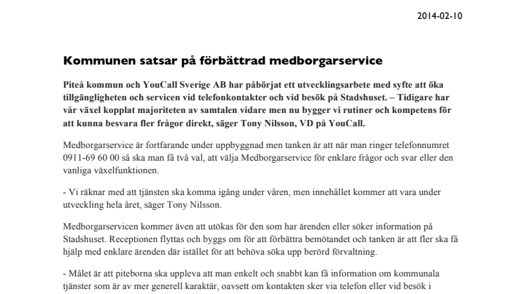 Piteå kommun satsar på förbättrad medborgarservice