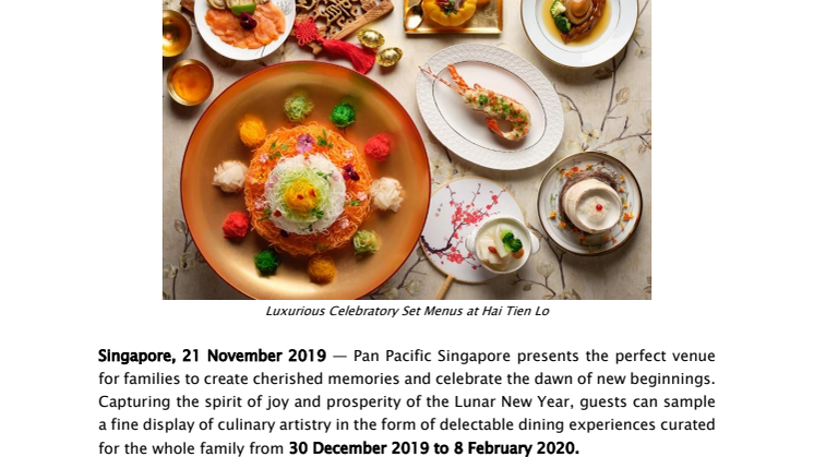 Pan Pacific Singapore Welcomes the Year of the Rat with Convivial Dining Experiences for the Whole Family