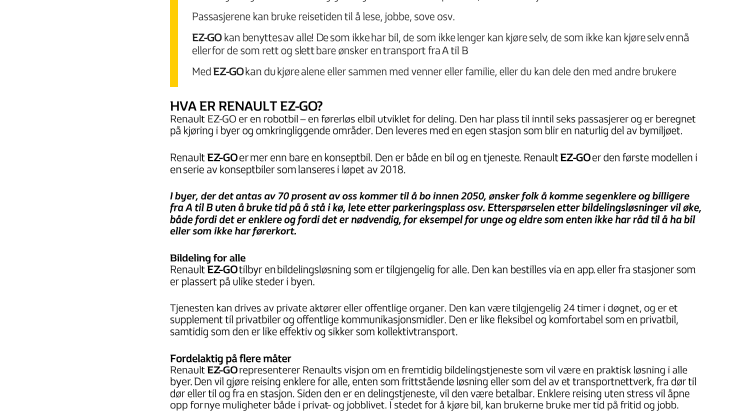 Ny elektrisk konseptbil fra Renault, EZ-GO er presentert i Geneve