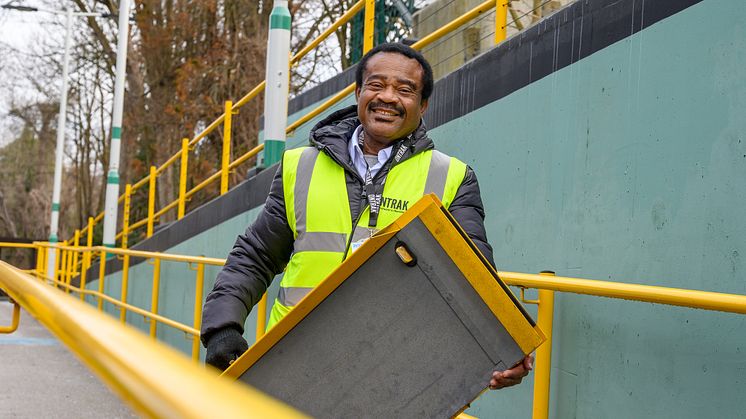Ewell East station - mobile team member Osondu Nworu is ready to assist