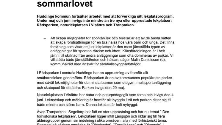 Tre nya lekplatser lagom till sommarlovet