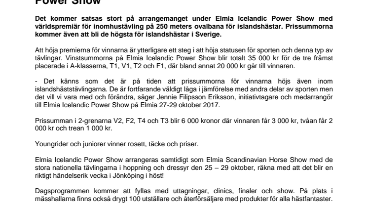 Storsatsning på högre vinstsummor på Elmia Icelandic Power Show