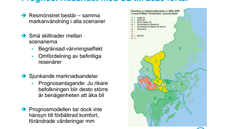 Karta minskad kollektivtrafik, ur SL:s trafikplan 2020 externremiss, scenario medel