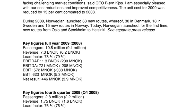 2009 best annual result in Norwegian’s history 