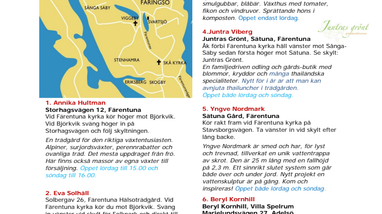 Öppna Trädgårdar på Mälaröarna och Västerort - här är kartan