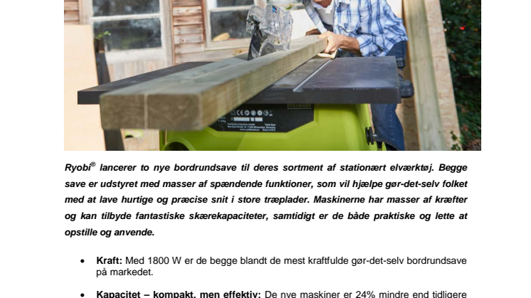Hastighed og præcision fra de to nye Ryobi® bordrundsave