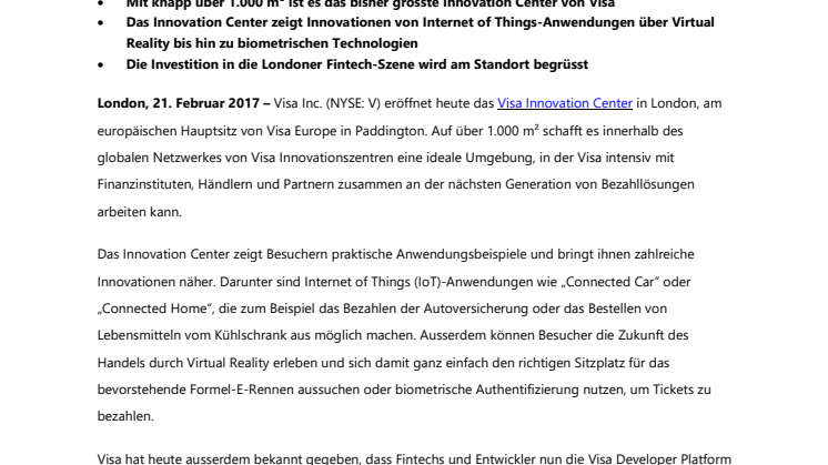 Visa eröffnet neues Innovation Center in London