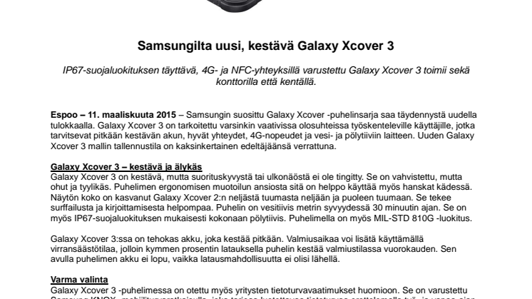 ​Samsungilta uusi, kestävä Galaxy Xcover 3