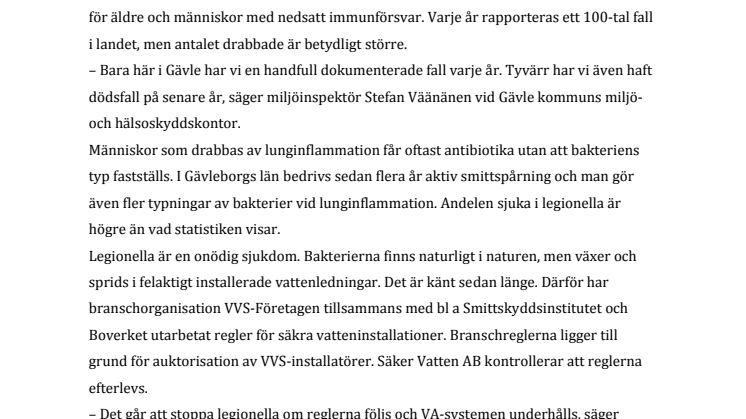 Lika viktigt förebygga legionella som svininfluensa