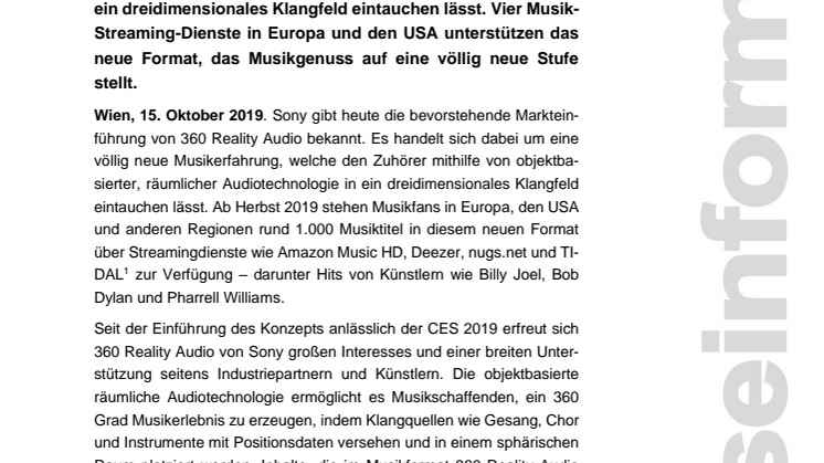 360 Reality Audio von Sony: Startschuss für ein neues Musikerlebnis