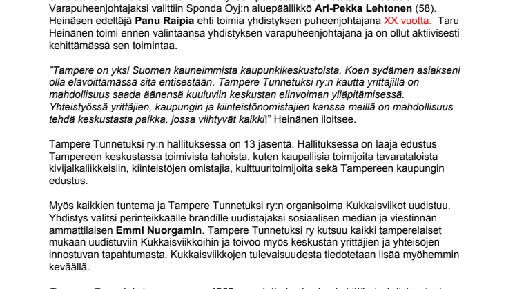Tampere Tunnetuksi ry:n puheenjohtaja vaihtuu - uusi puheenjohtaja on kivijalkayrittäjä Taru Heinänen