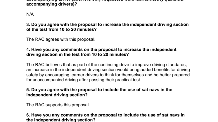 RAC response to the DVSA consultation on changes to the practical driving test