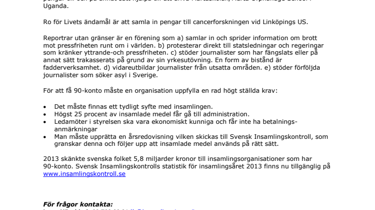Tre nya insamlingsorganisationer har beviljats 90-konto