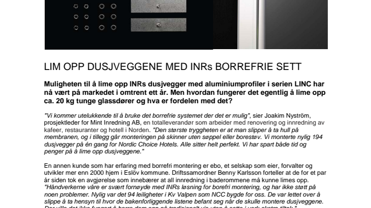 Lim opp dusjveggene med INRs Borrefrie sett