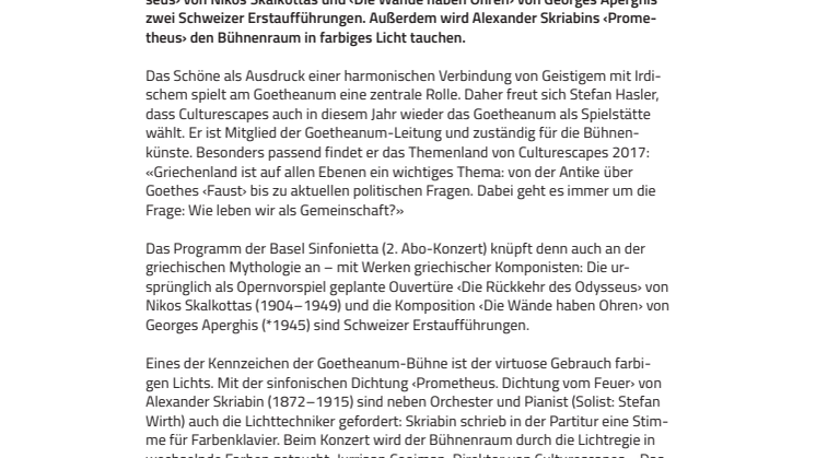 Besuch von Odysseus und Prometheus. ​Basel Sinfonietta im Rahmen von Culturescapes am Goetheanum