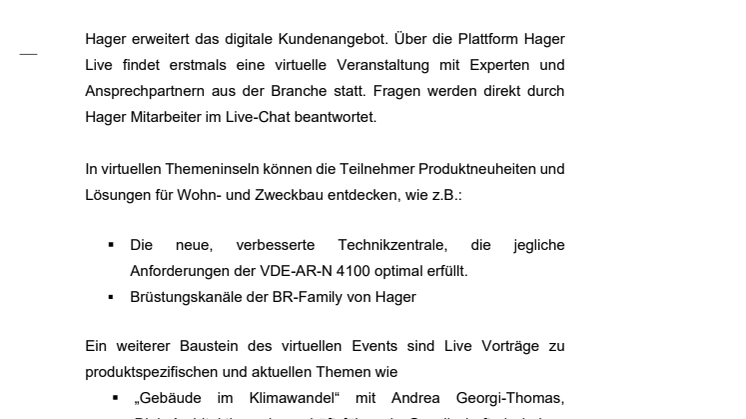 Hager Live – Virtuelles Kunden-Event vom 08. bis 10. September 2020