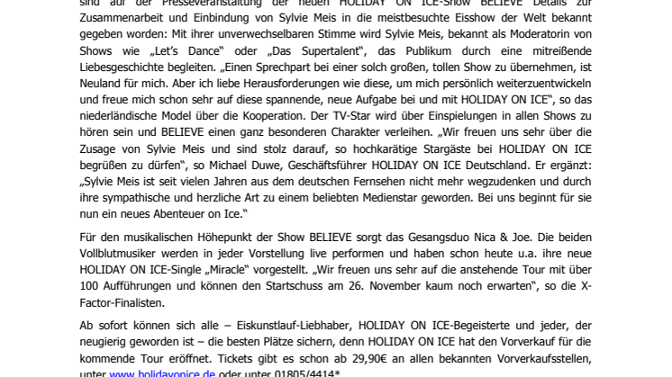 Charme-Offensive bei der neuen Show BELIEVE: Sylvie Meis leiht HOLIDAY ON ICE ihre unverwechselbare Stimme 