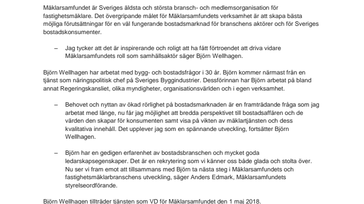 Björn Wellhagen är Mäklarsamfundets nya VD