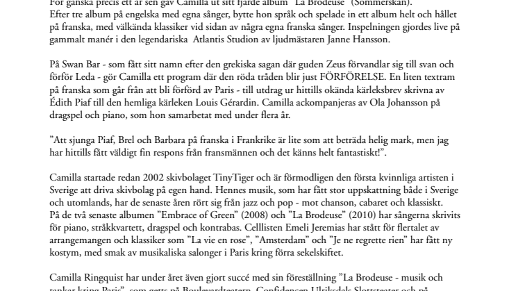 CAMILLA RINGQUIST SJUNGER FRANSKT I PARIS!
