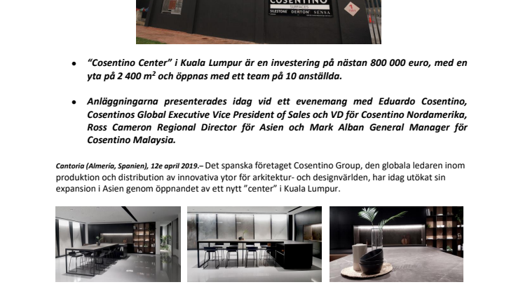 Cosentinokoncernen stärker sin närvaro i Asien med ett nytt center i Malaysia