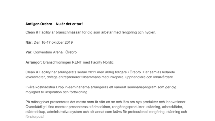 Branschmässan Clean & Facility till Örebro