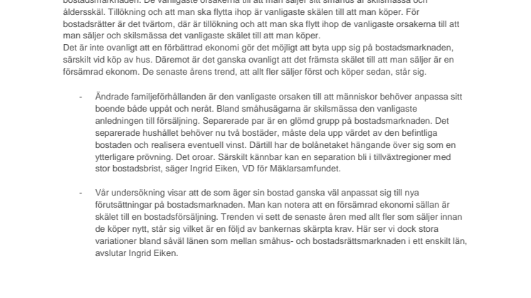Varför flyttar vi? Skilsmässa eller tillökning i topp visar Mäklarinsikt Special