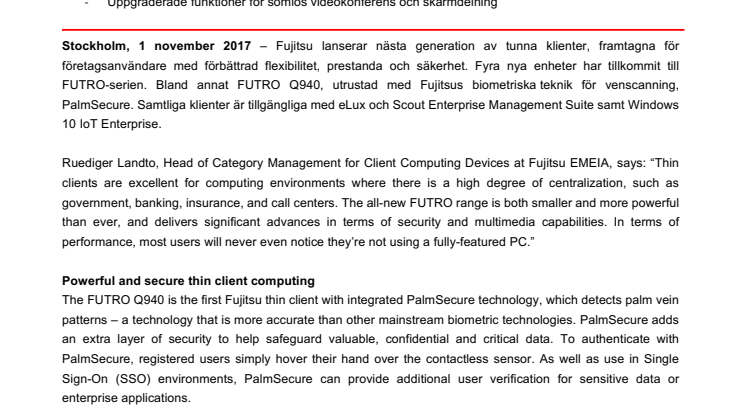 Fujitsu lanserar nästa generation av smidiga och säkra tunna klienter 