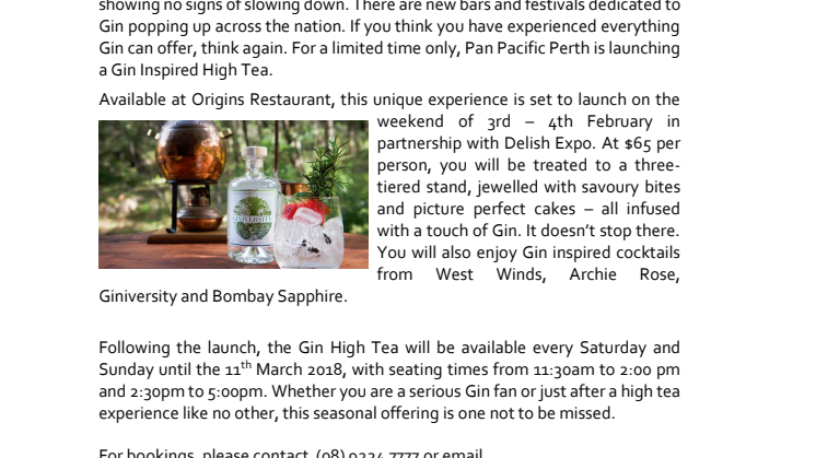 Gin & High Tea at Pan Pacific Perth