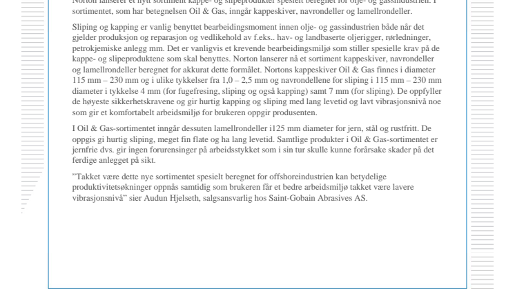 Nye kappe- og slipeprodukter for olje- og gassindustrien