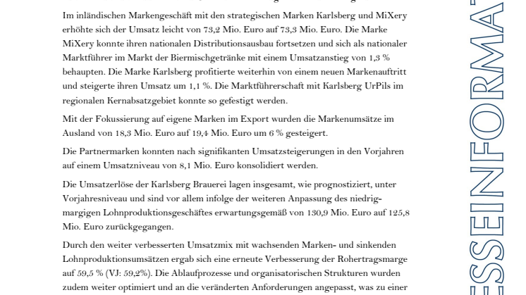 Karlsberg Brauerei veröffentlicht Jahreszahlen 2019