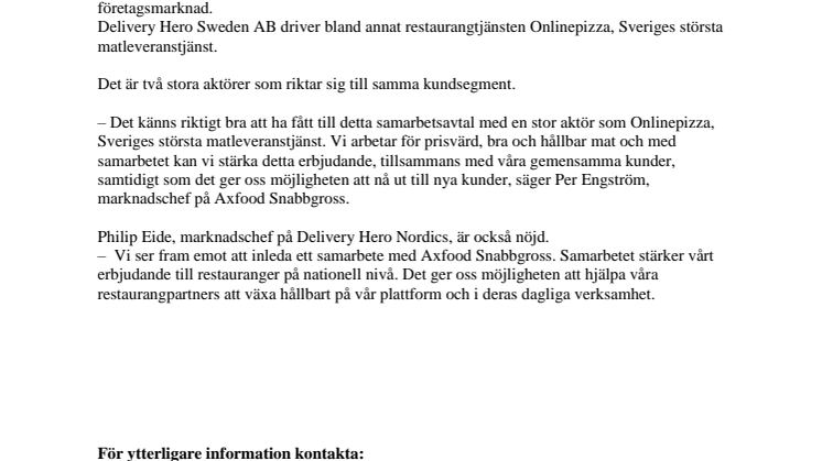 Axfood Snabbgross och Delivery Hero i nytt samarbete