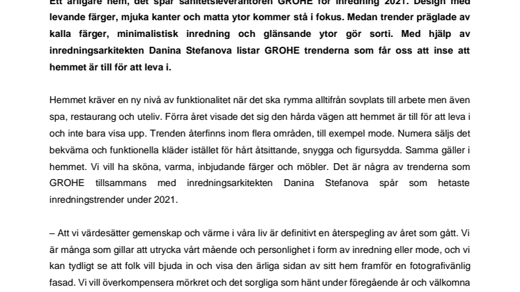 GROHE Hetaste inredningstrenderna 2021