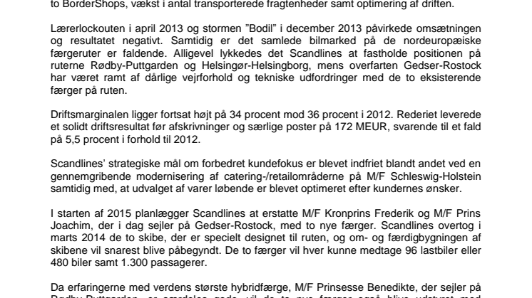 Scandlines’ præsenterer årsrapport for 2013 
