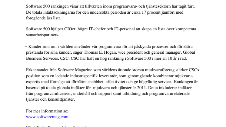 CSC rankat som ett av världens största mjukvaruföretag