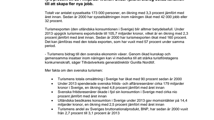 Turismens årsbokslut 2013: Växande turism skapar tusentals nya jobb