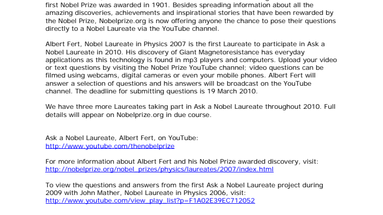 Ask a Nobel Laureate, Albert Fert, on YouTube
