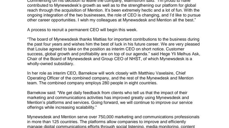 Management changes at Mynewsdesk AB