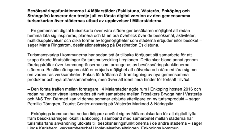​Lansering av gemensam digital turismkarta i 4 Mälarstäder