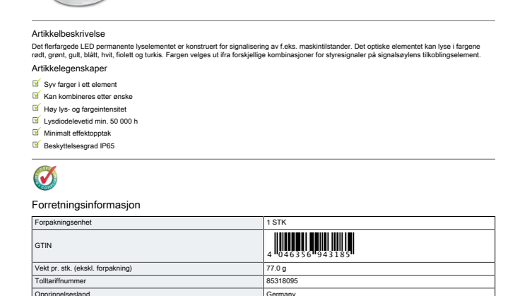 PSD-S OE LED MC  artikkelbeskrivelse
