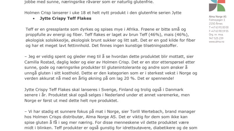 Jytte-serien vokser – helt ny, glutenfri frokostflakes i Norge!