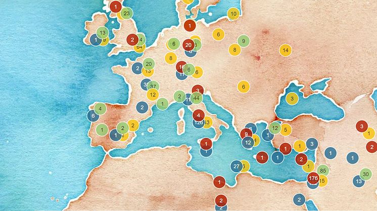 Exempel på sökningar i den digitala resursen Norse World.  (© Norse World, Leaflet, OpenStreetMap, CartoDB)
