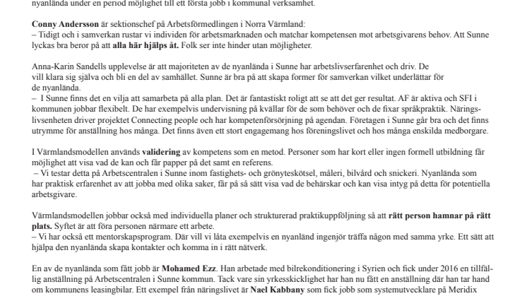 Sunne bra på att få nyanlända i jobb