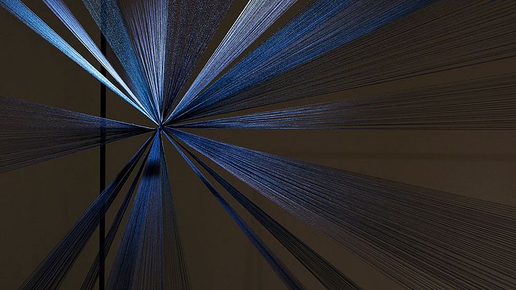 Klara Berge, Kvintessens. Infärgad silkestråd, svetsad metallkonstruktion, 2021