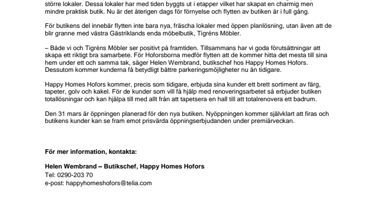 Happy Homes Hofors flyttar till nya, fräscha lokaler