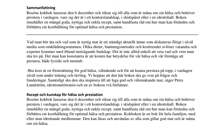 Bosöns kokbok - för att prestera i vardagen