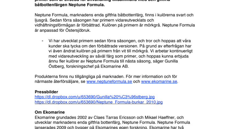 Giftfria båtbottenfärgen Neptune Formula nu med förbättrad primer