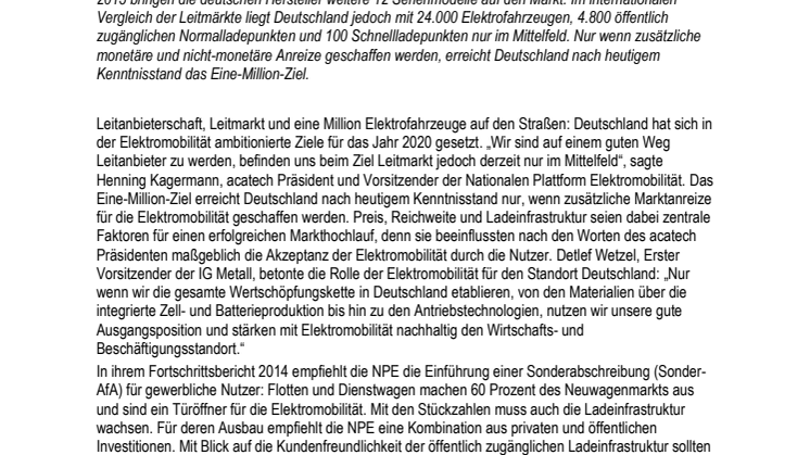 Handlungsbedarf beim Aufbau des Leitmarkts: Nationale Plattform Elektromobilität zieht Zwischenbilanz